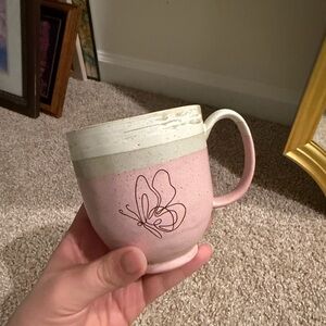 Pink and White Butterfly Design Mug